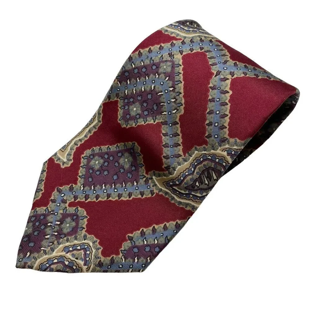 Christian Dior Tie Men's Necktie Silk Maroon Paisley Made in USA
